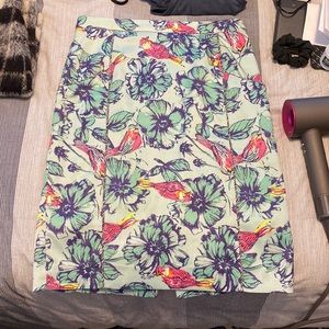 McGinn Bird print high waisted fitted midi skirt